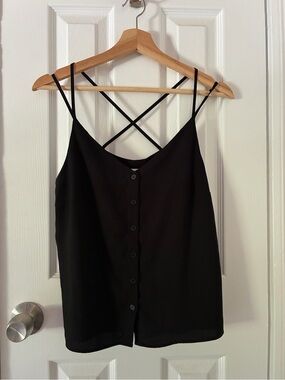 Frank & Oak Black Button-Front Strappy Cami